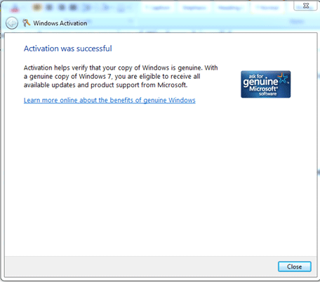 Windows 7 Activation Successful